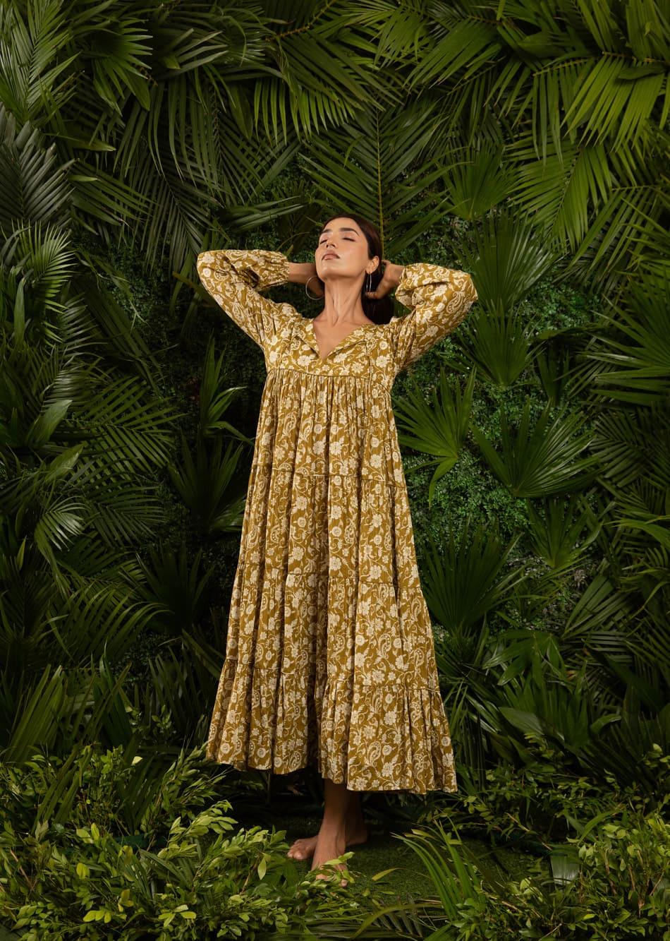 maxi dresses for women india Green Printed Loose Maxi Dress M maxi dresses for women india Green Printed Loose Maxi Dress M