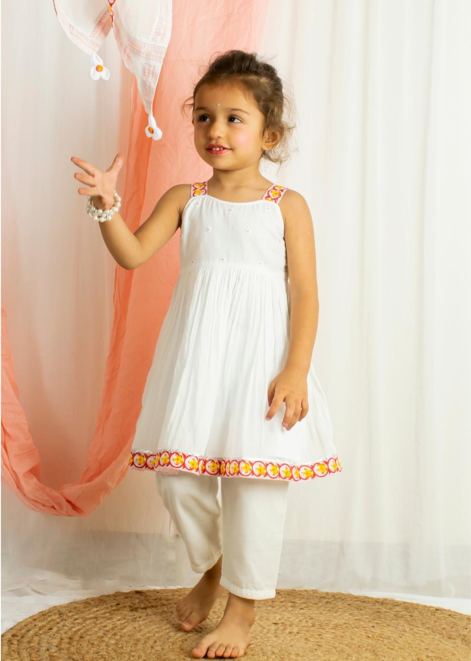 Cotton Anarkali Dress For Kids Blended Cotton Embroidered Kids