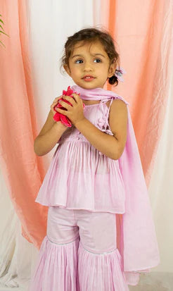 Jiyara Lilac Peplum Top and Sharara Suit Set | JOVI India
