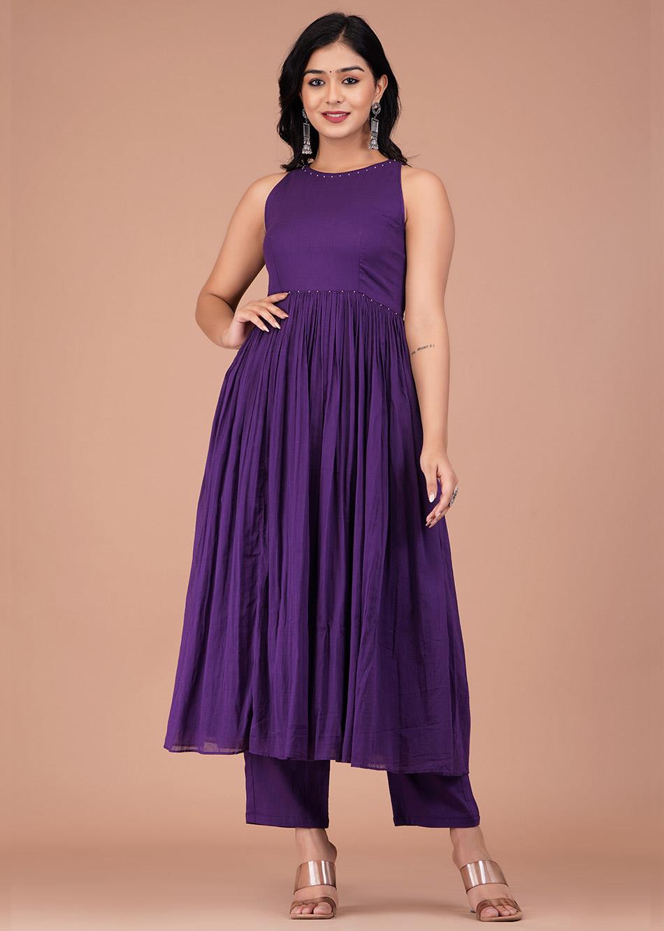 Buy Fashionable Purple Halter Neck Anarkali Suit Sets for Women