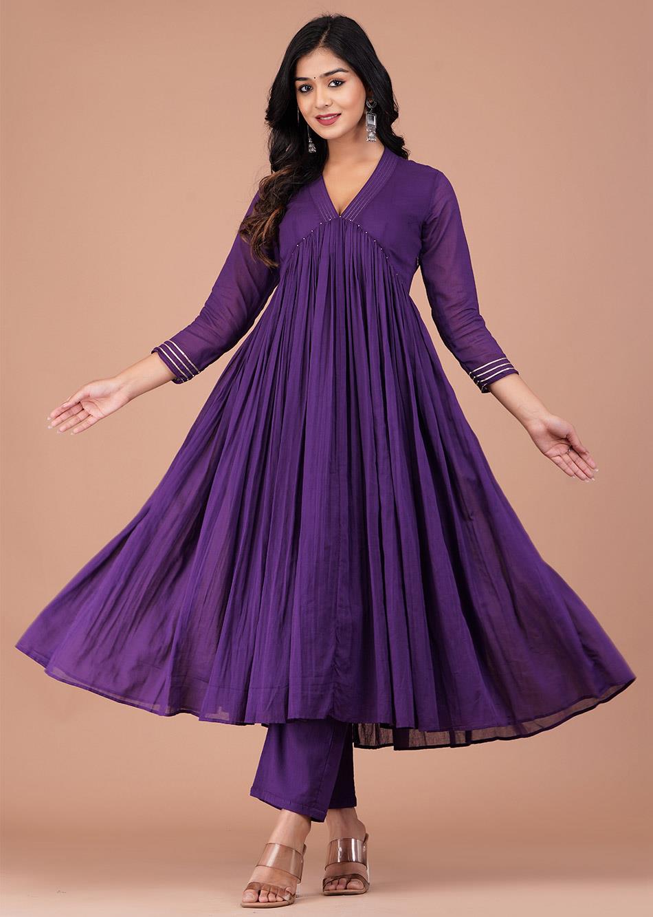 Buy Purple Collar Neck Anarkali Suit Sets for Women at JOVI