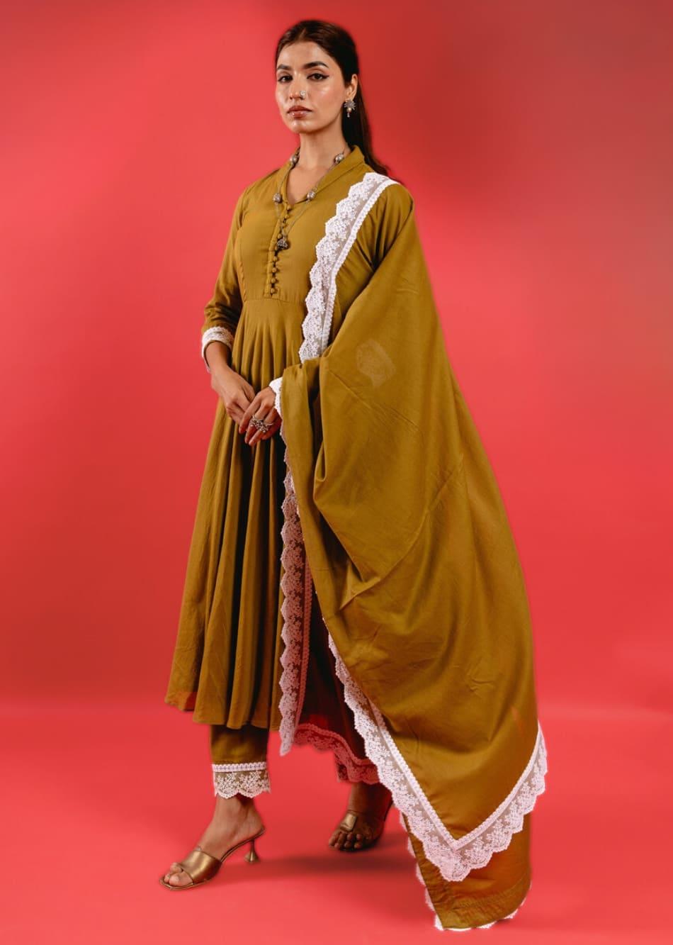 Shop Best Olive Green Collar Neck Anarkali Suit Set for Women Online Order Now at JOVI India Shop Best Olive Green Collar Neck Anarkali Suit Set for Women Online Order Now at JOVI India