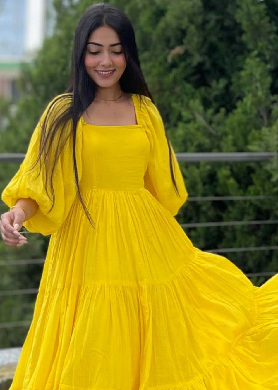 Yellow Tiered Frock Dresses for Women - JOVI India
