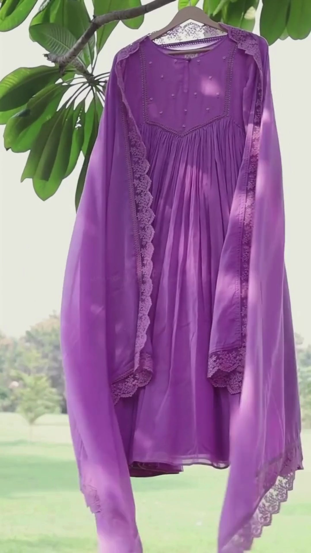 Unique Lavender Key Hole Anarkali Sets of Three for Women at JOVI India