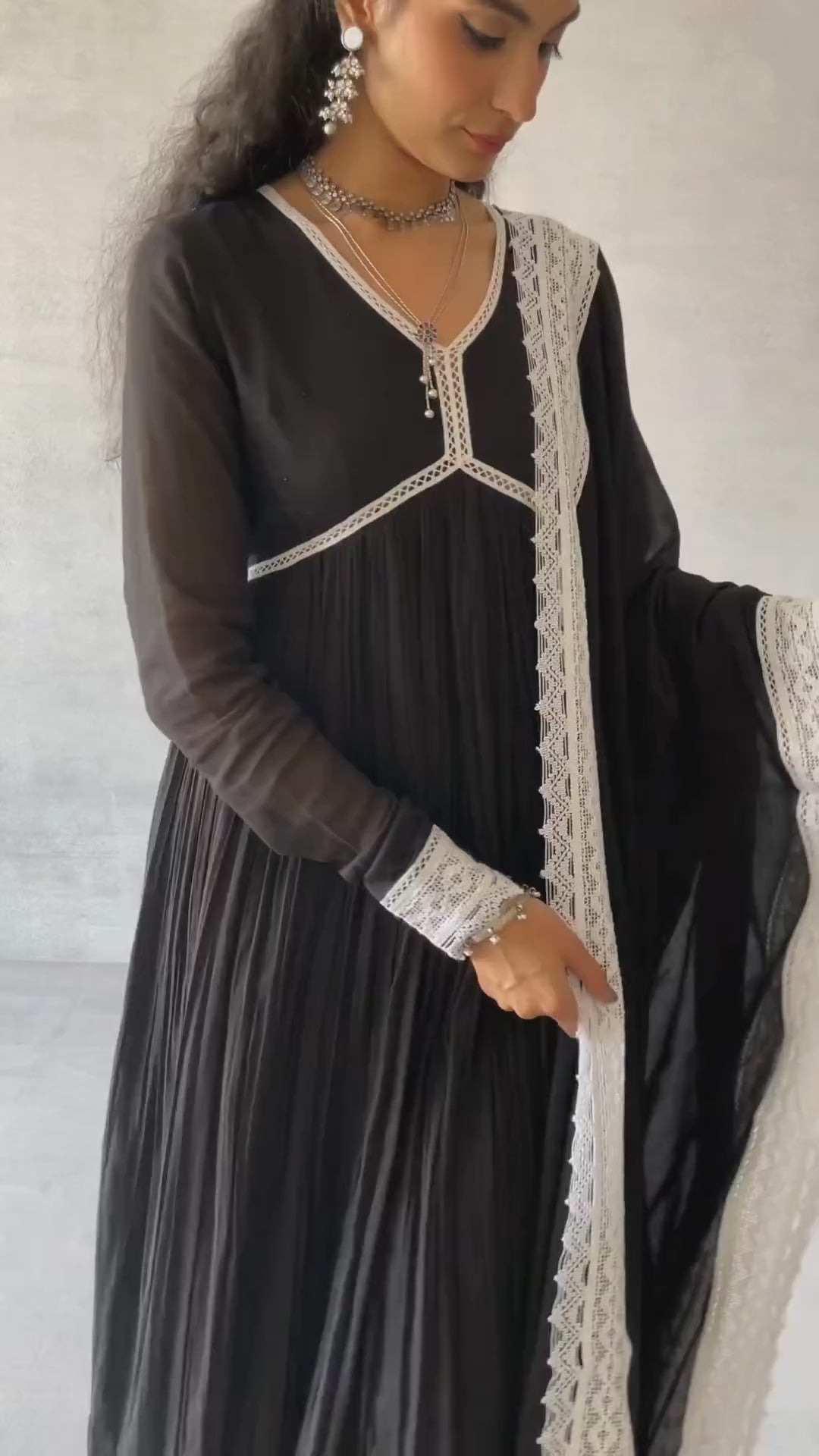 Buy Latest Designer Black Cross Gather Anarkali Suit Sets for Women at JOVI India