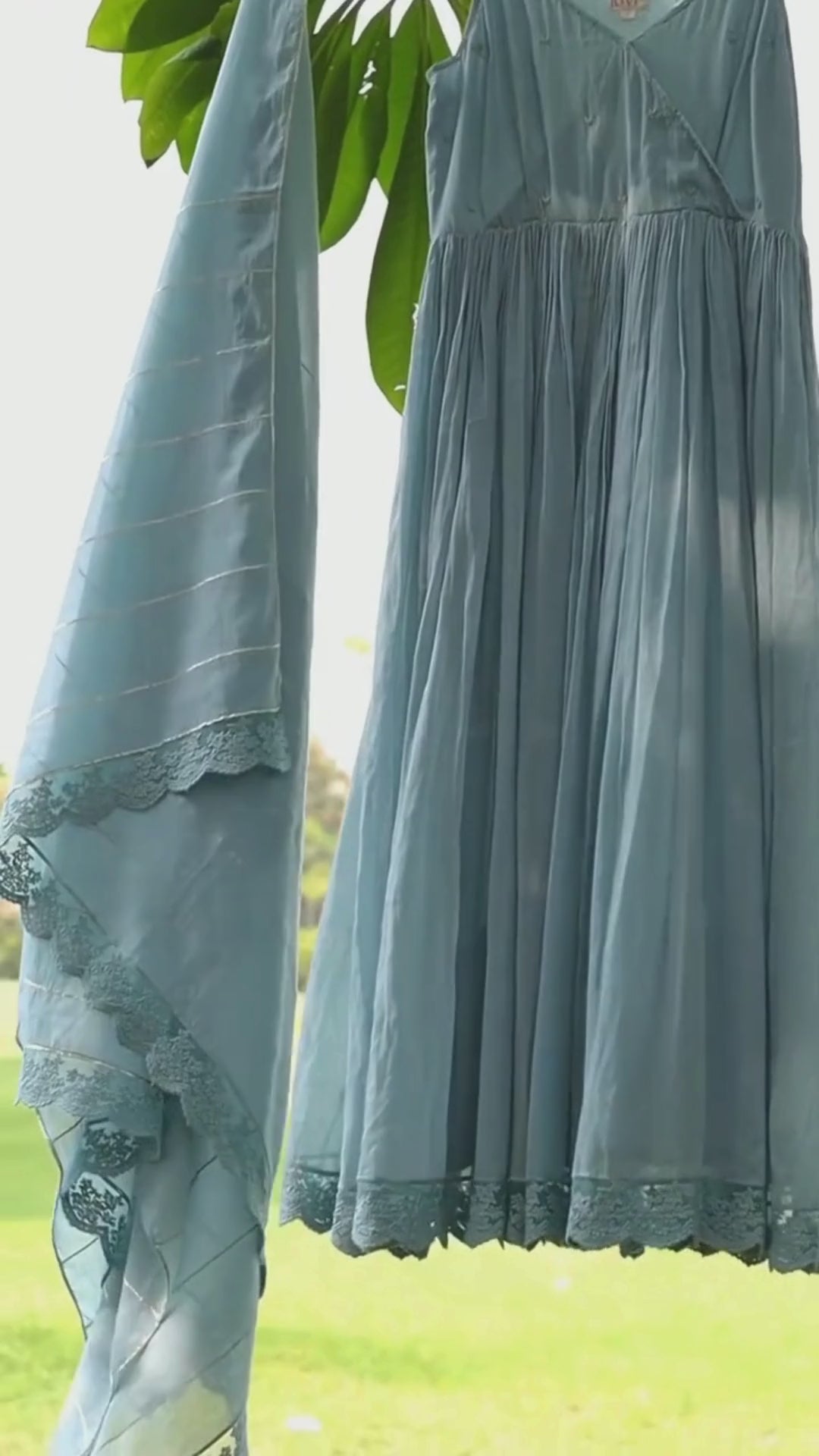 Buy Amazing Mulmul Powder Blue Strappy Anarkali Suit Sets for Women at JOVI India