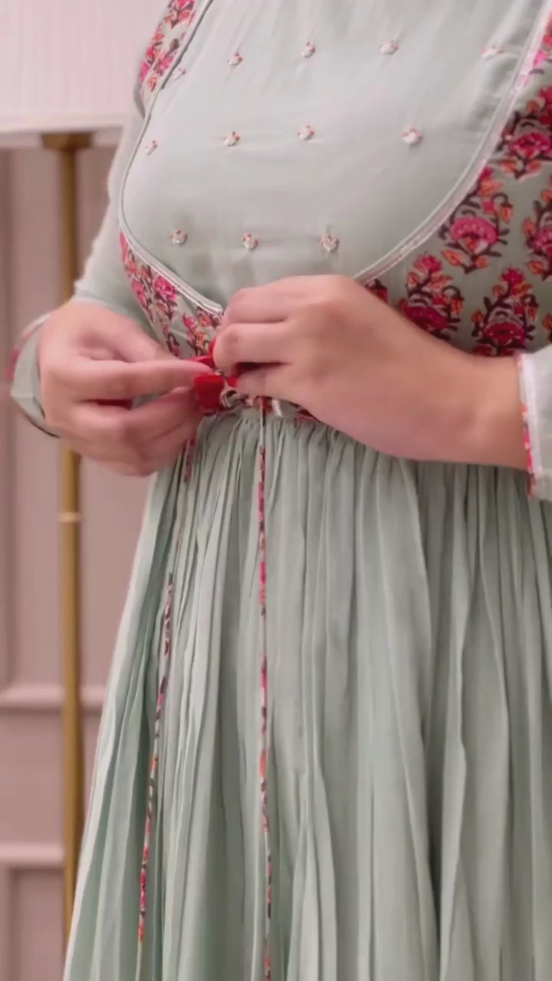 Buy Latest Designer Mulmul and Cotton Mint Green Jacket Anarkali Suit Sets for Women at JOVI India