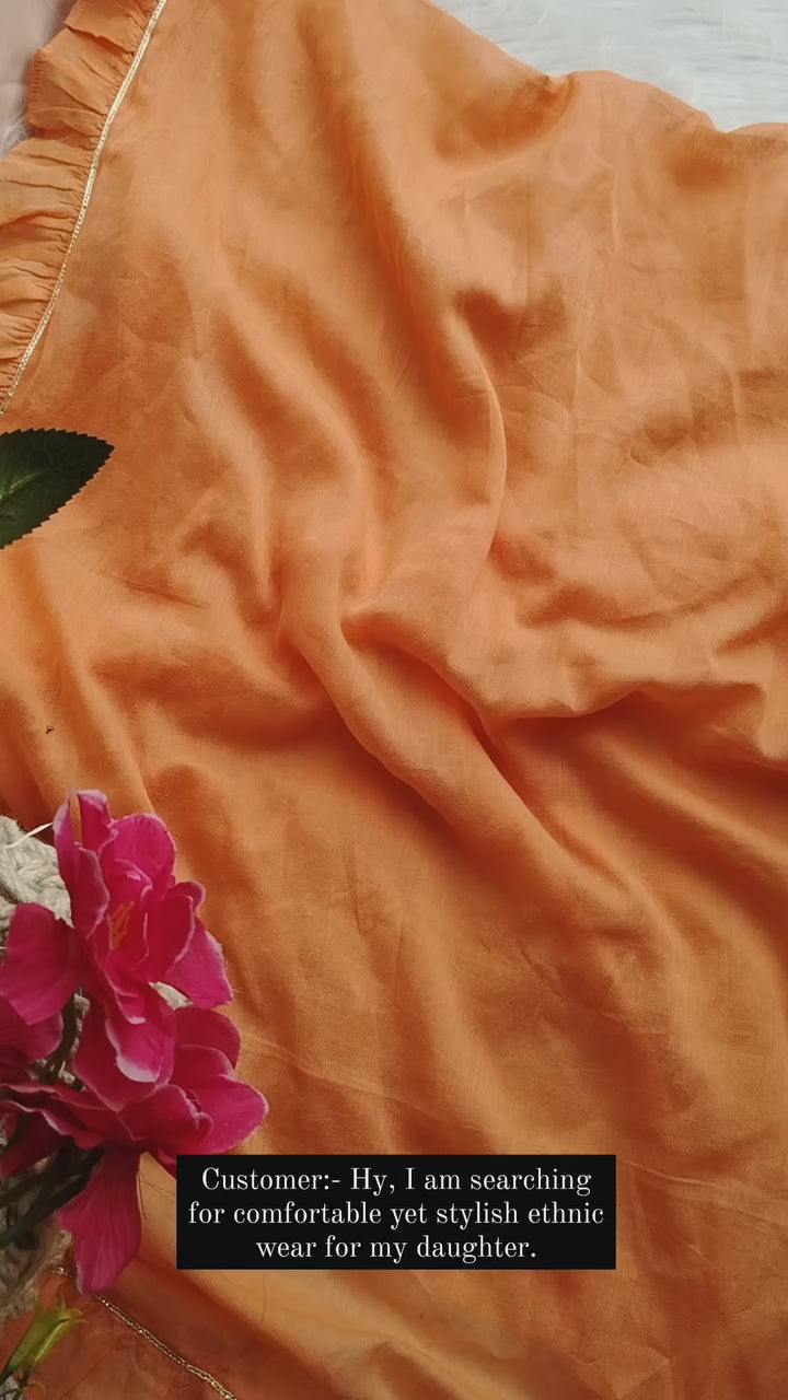 Stylish Hand Embroidery Orange Straight Kurta Palazzo Sets for Kids and Baby Girls - JOVI India Kids Wear