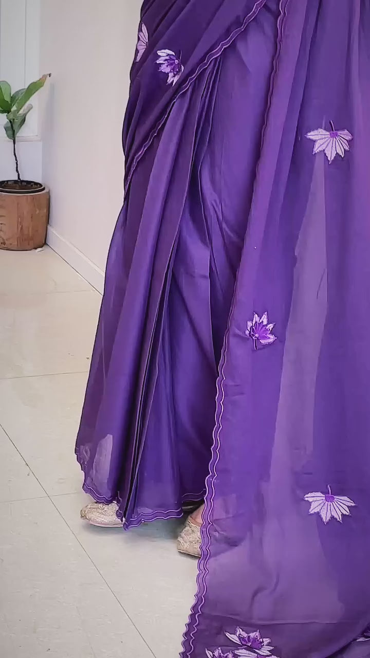 Fashionable Purple Embroidered Ready to Wear Saree for Women Online - JOVI India