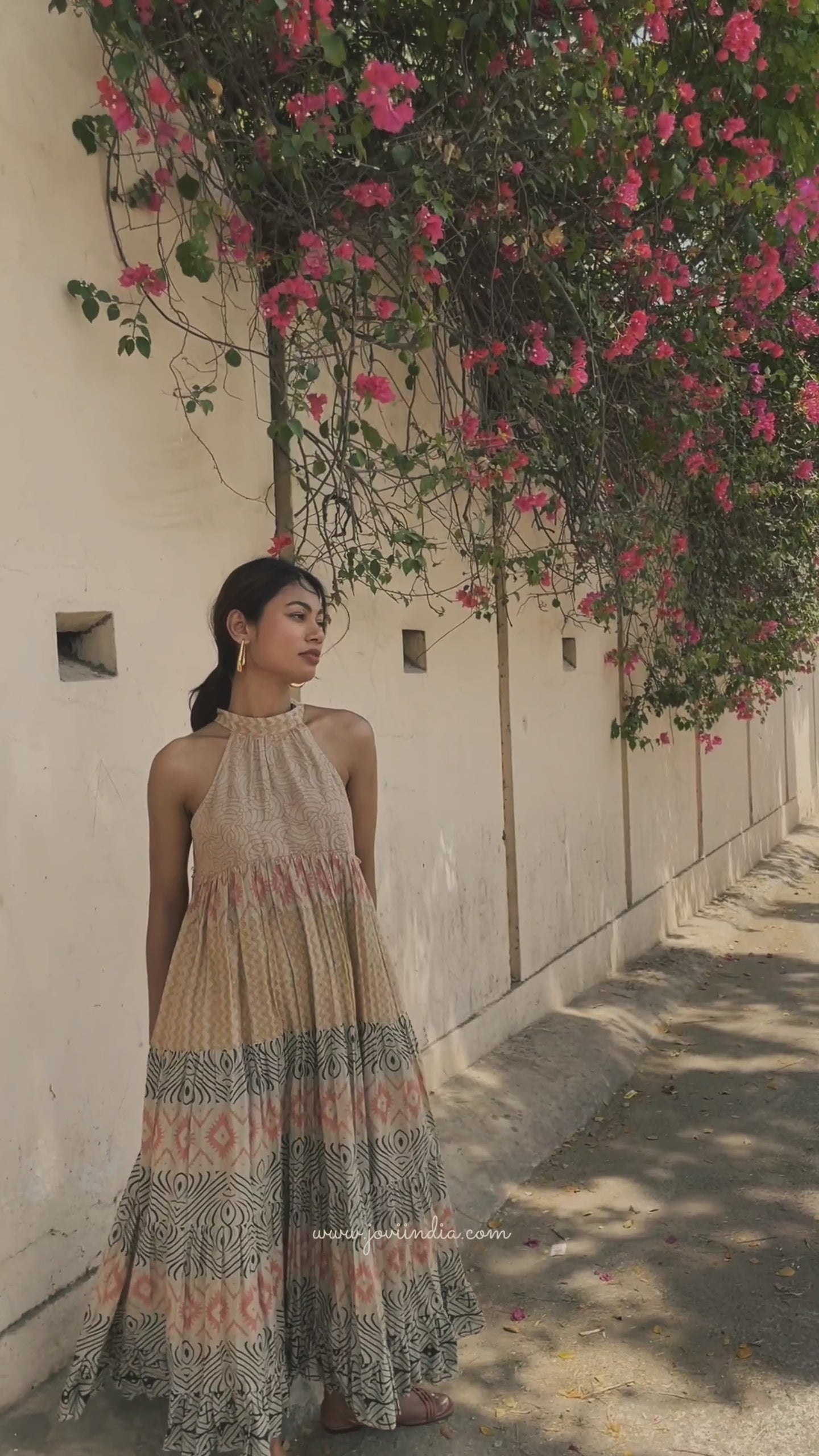 Amazing Cotton Brown Halter Maxi Dresses for Women - JOVI India