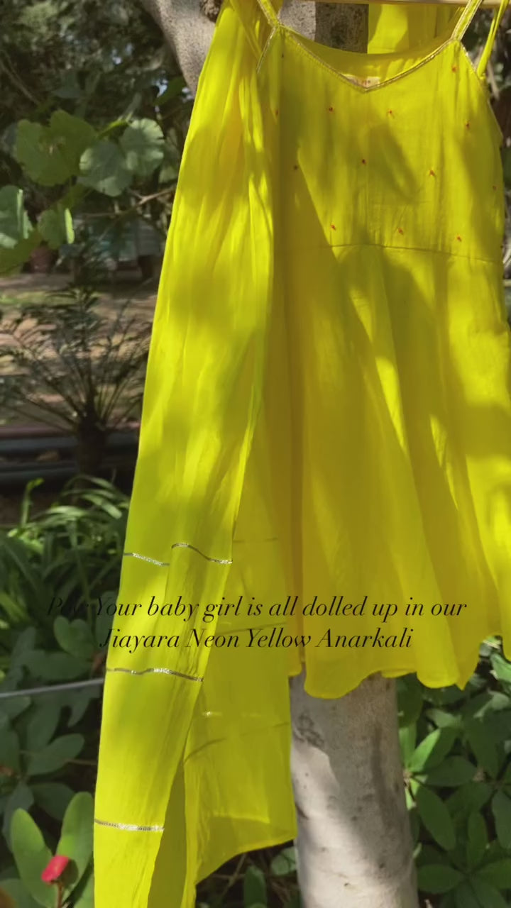 Shop Beautiful Neon Yellow Strappy Anarkali Suit set for Kids - JOVI India Kids Wear