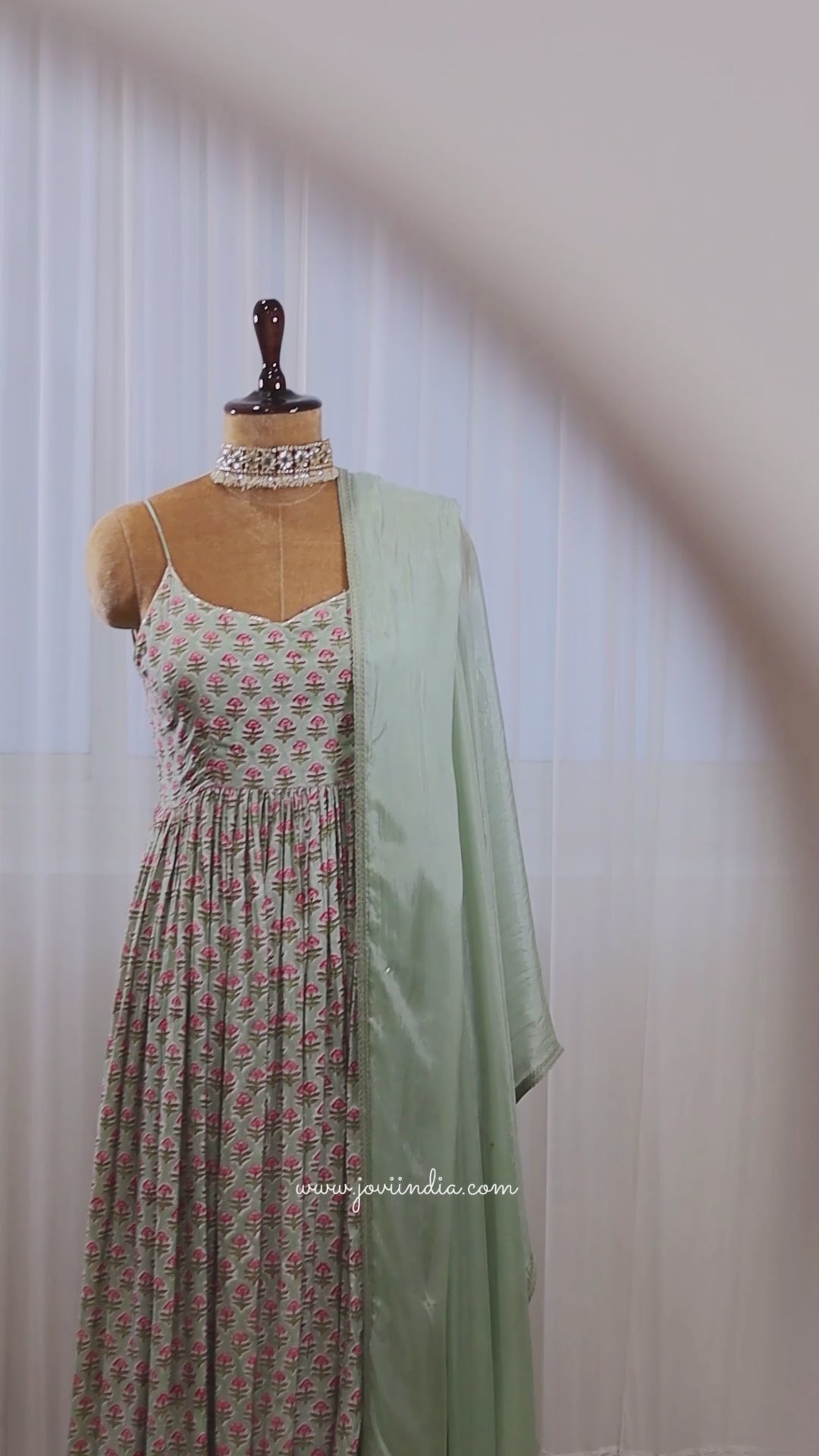 Buy Gorgeous Green Printed Strappy Anarkali Suit Sets for Women at JOVI India