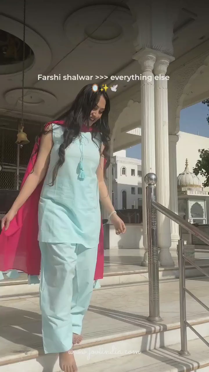 Blue Short Kurta & Farshi Shalwar Set | JOVI India