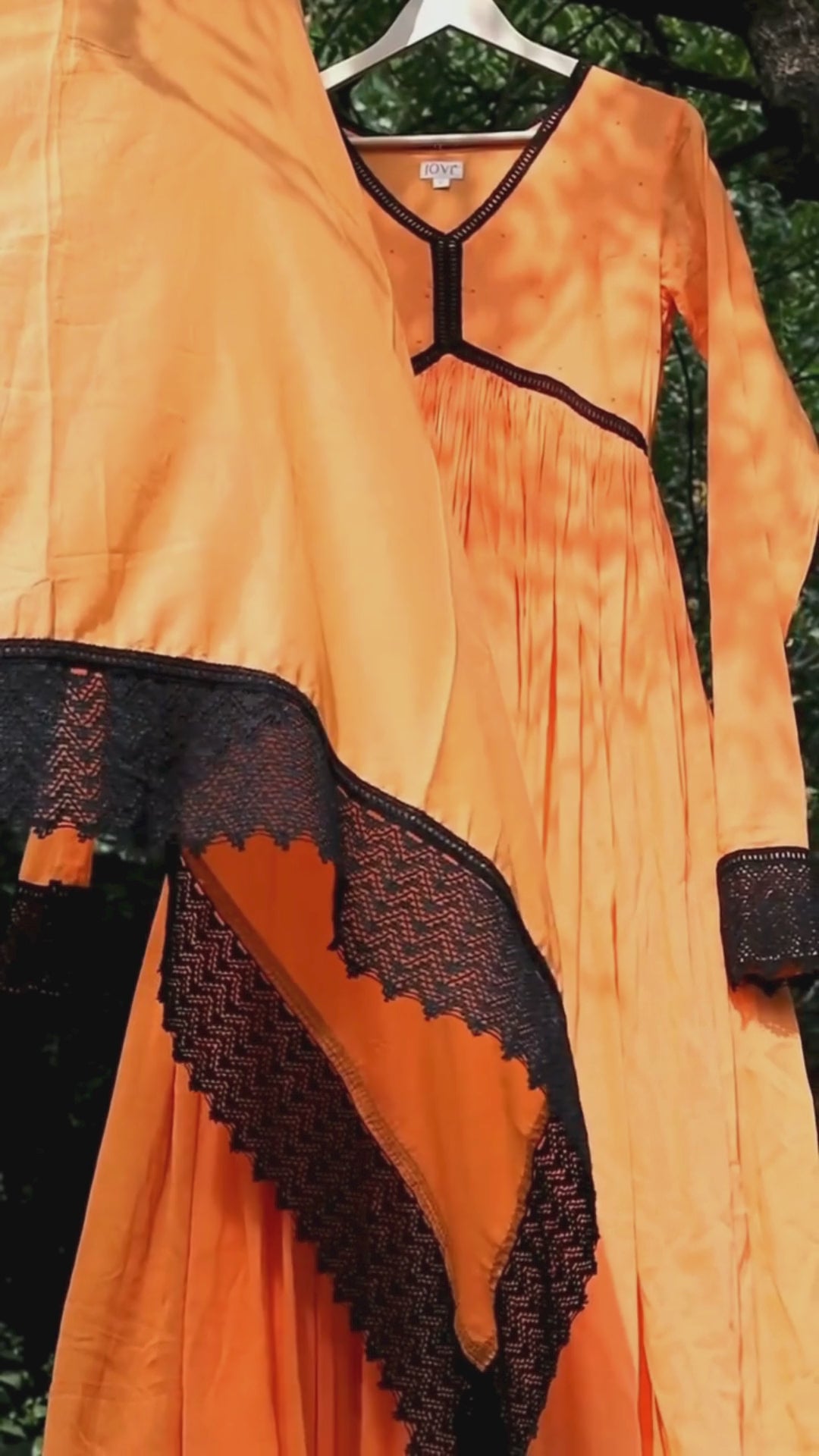 Stunning Orange Lacey Cross Gather Anarkali Suit Sets for Women at JOVI India