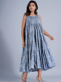 Grey Printed Multi Tier Dress | Jovi Fashion India